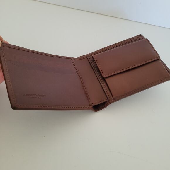 Hunting World Designer Olive Green Brown Trim Wallet Italian Cow Leather Quality - Picture 3 of 12
